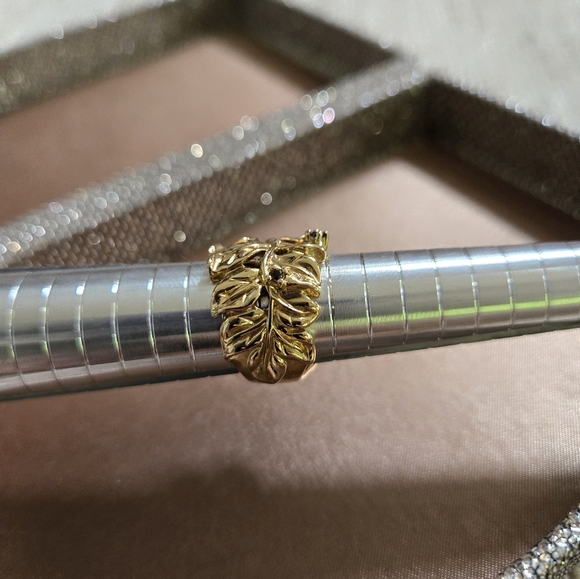 Gold Plated Vine Leaf Gemstone Ring - Picture 5 of 12